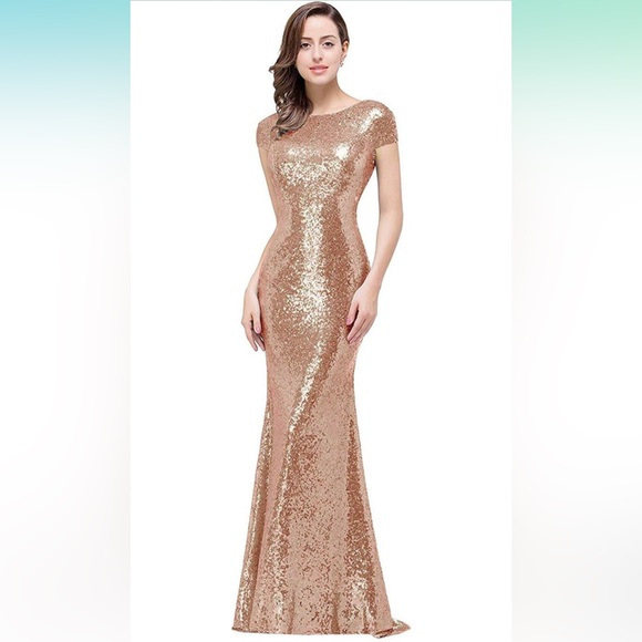 MisShow Women Sparkly Rose Gold Long Sequins Bridesmaid Dress size XL - Picture 3 of 8